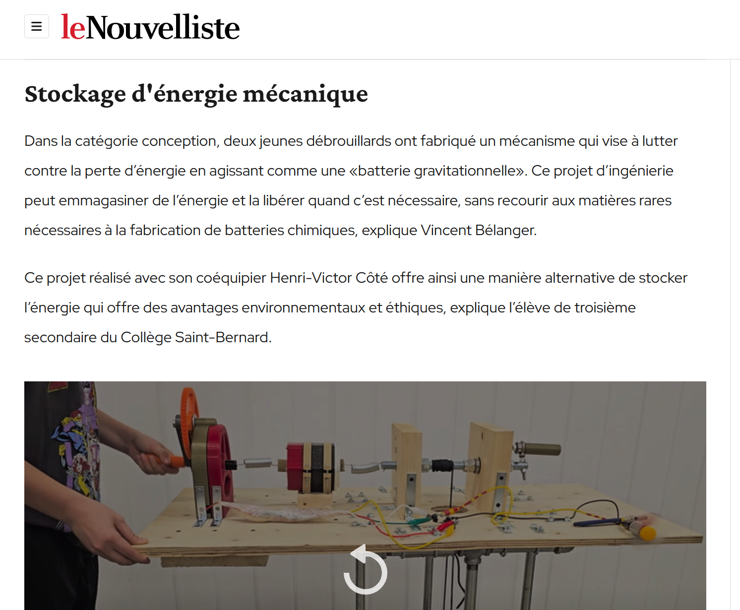 Projet HELIOS dans Le Nouvelliste